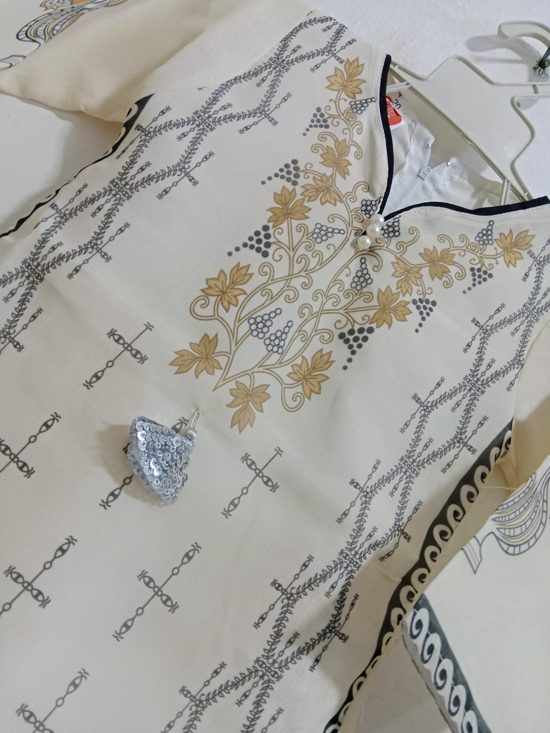 Cream Printed  Kurta Shalwar Set